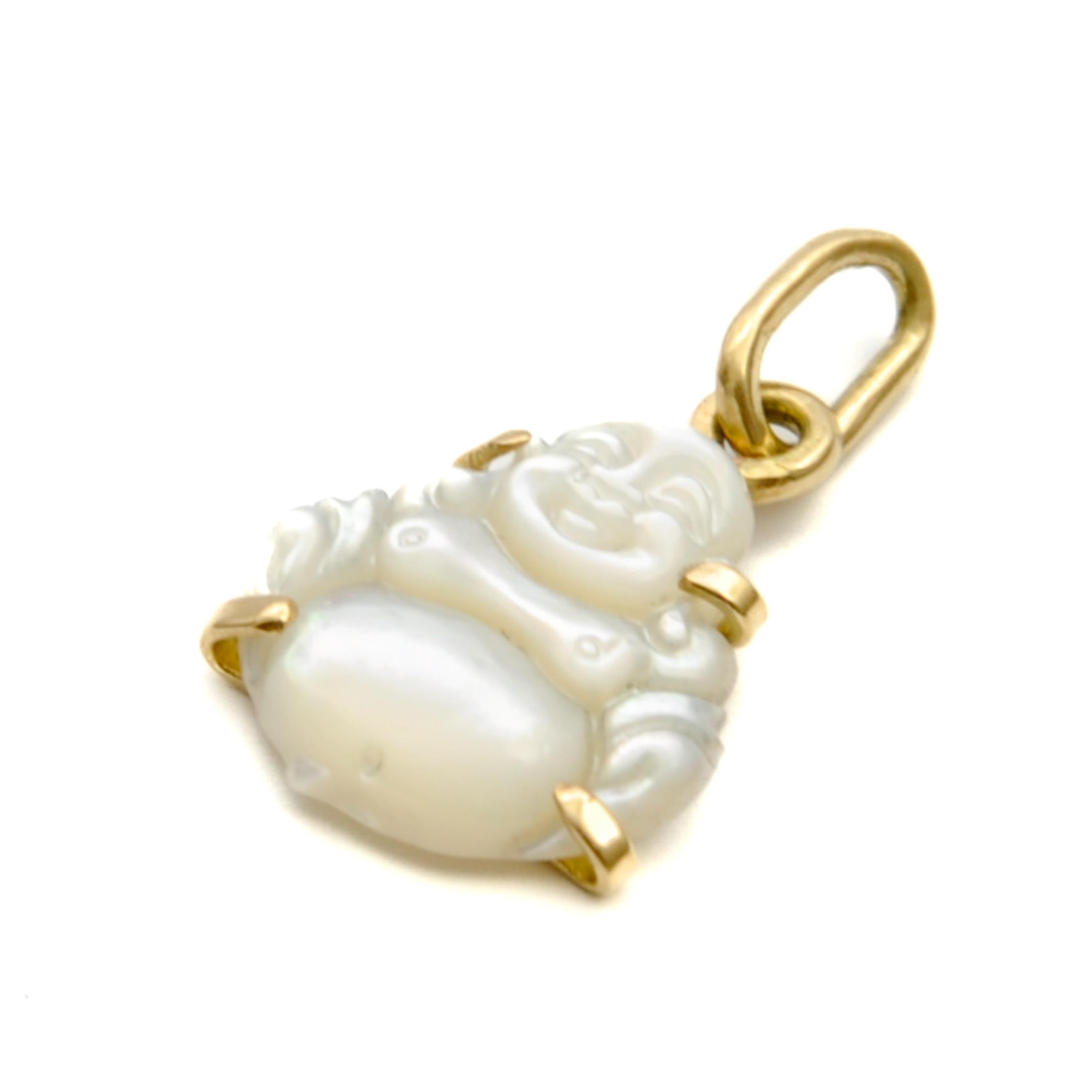 Women's or Men's Vintage 14K Gold Mother of Pearl Buddha Charm Pendant For Sale