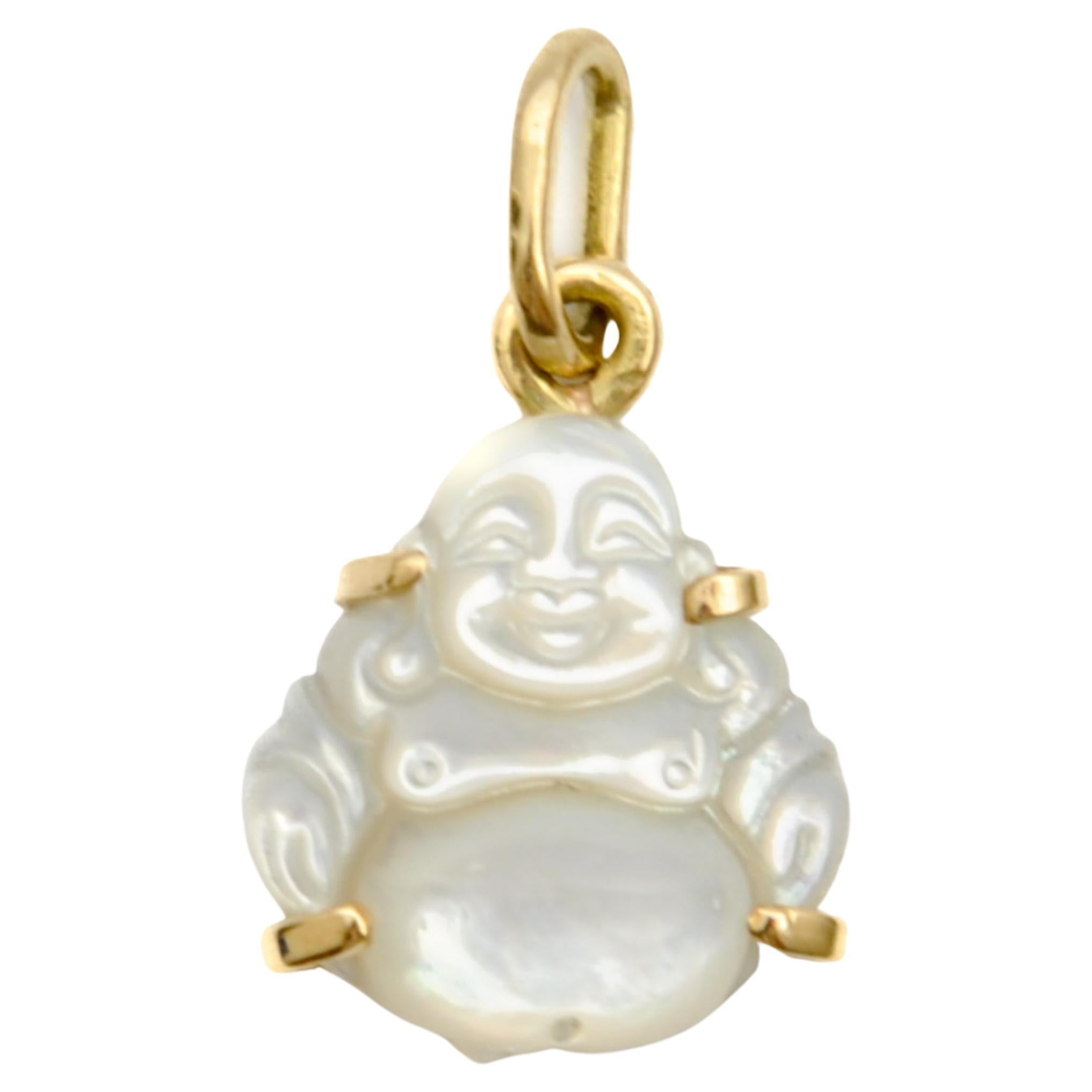 Vintage 14K Gold Mother of Pearl Buddha Charm Pendant For Sale