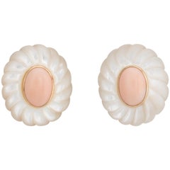 Vintage Mother of Pearl Coral Large Cocktail Earrings Estate Fine Jewelry