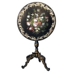 Table à plateau basculant vintage en marqueterie de nacre