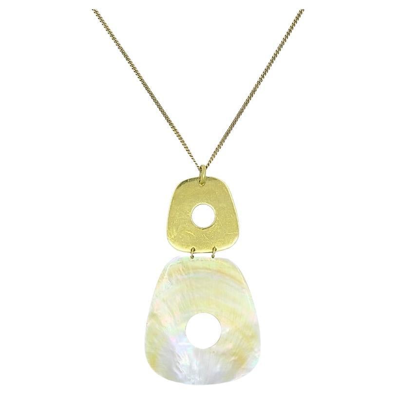 Vintage Mother of Pearl Pendant 10k Gold Chain Necklace