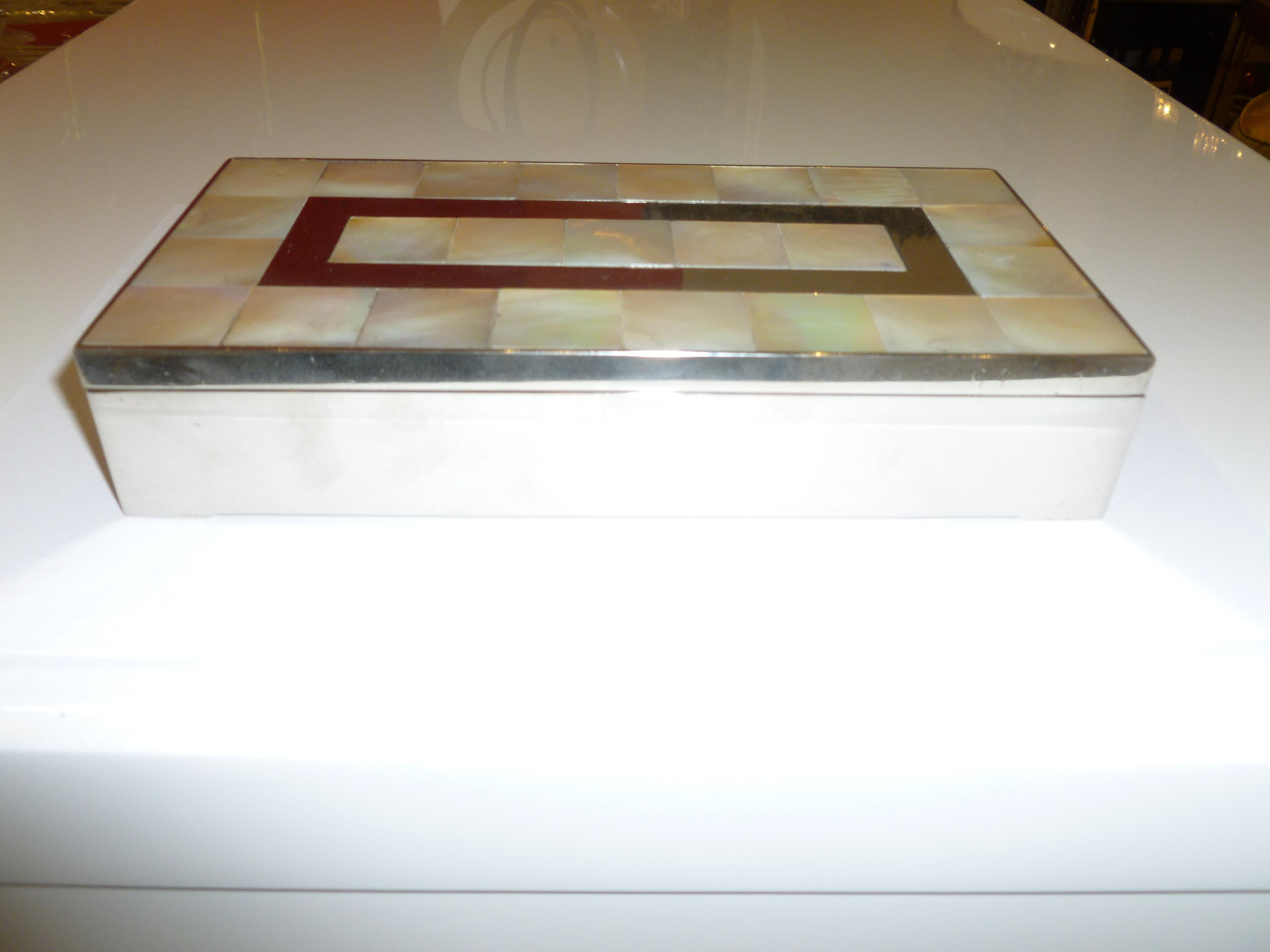 Vintage Mother-of-Pearl, Wood and Nickel Silver Hinged Box 8