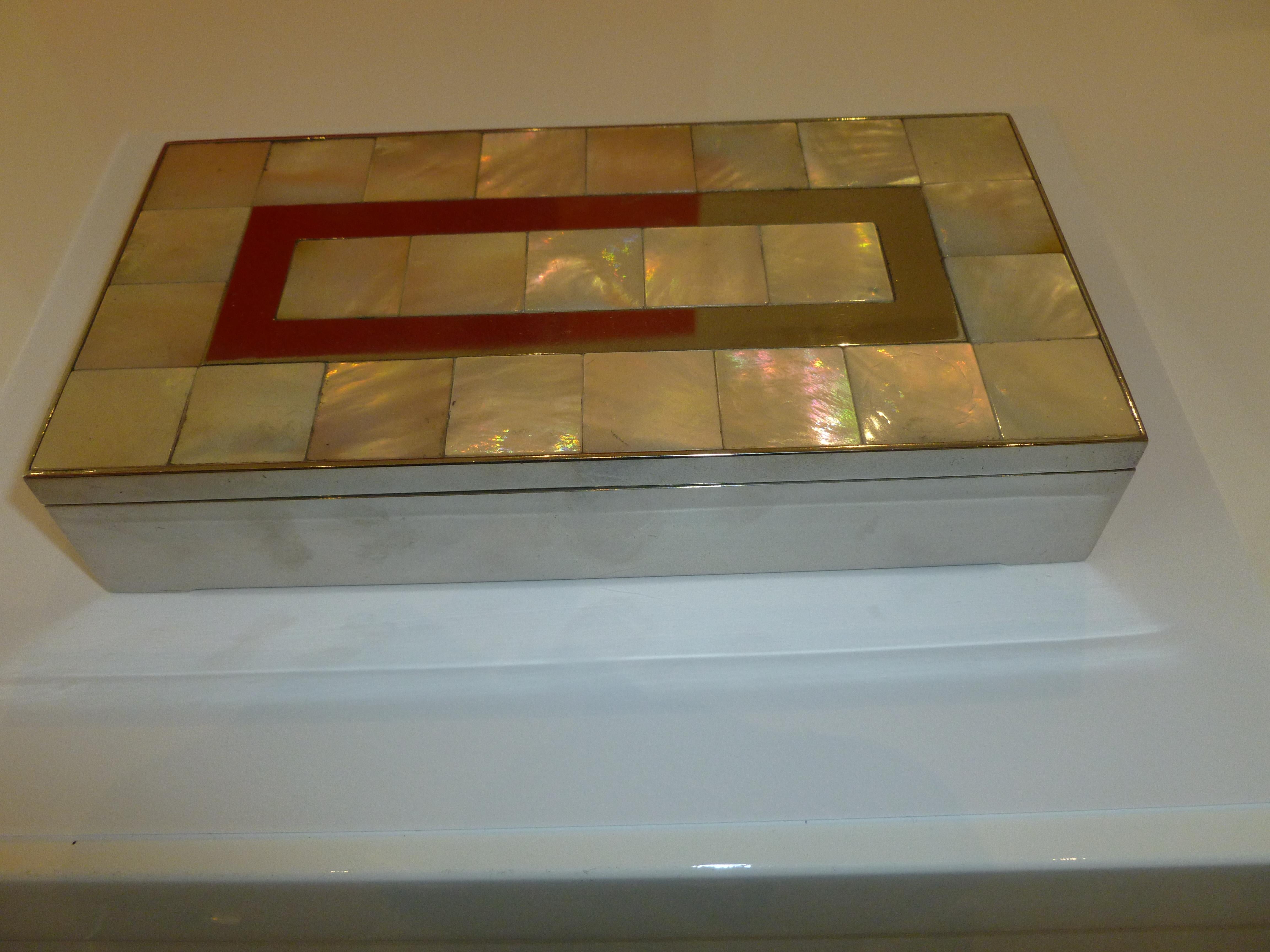 Vintage Mother-of-Pearl, Wood and Nickel Silver Hinged Box 10