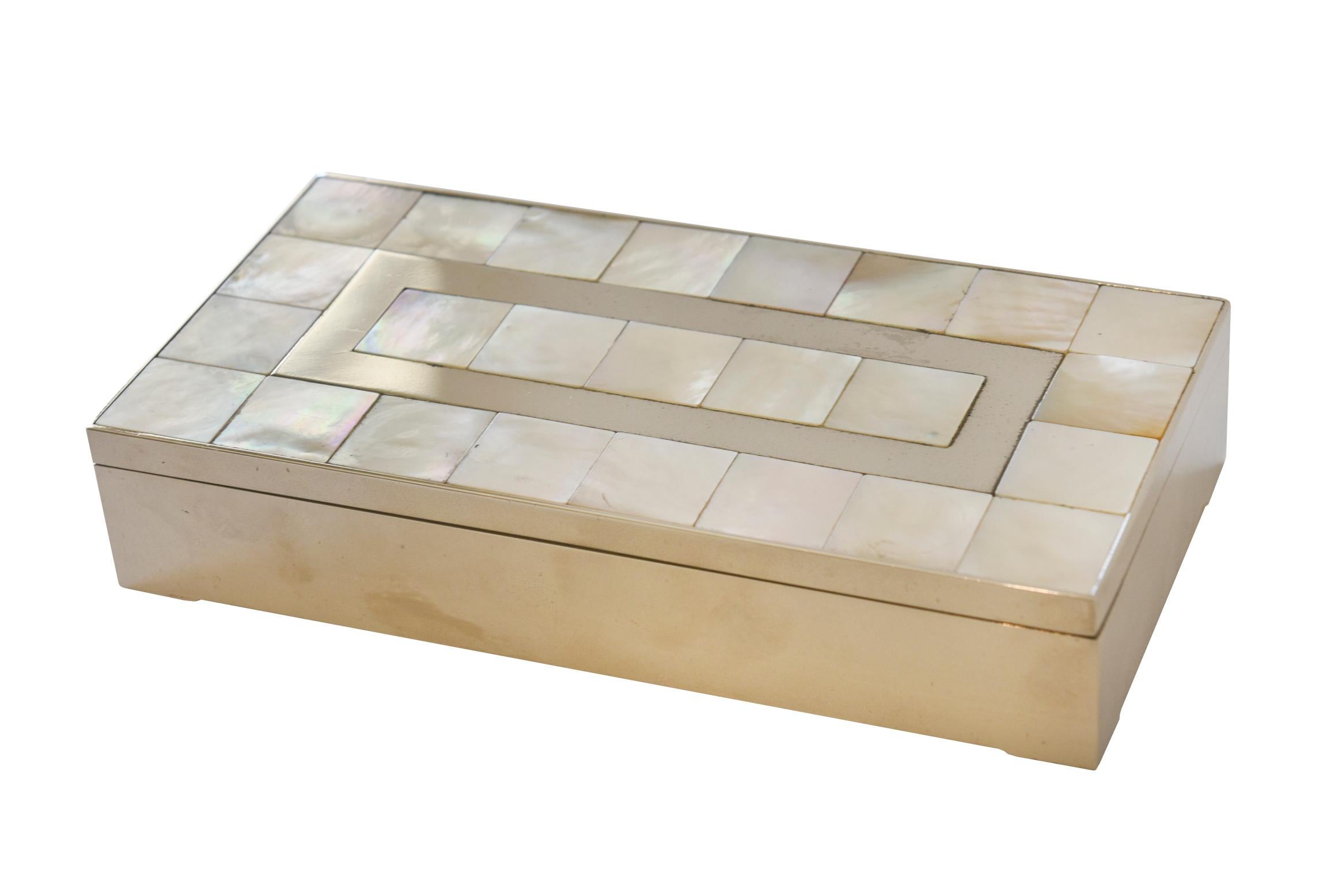 Organic Modern Vintage Mother-of-Pearl, Wood and Nickel Silver Hinged Box