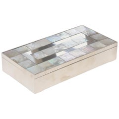 Vintage Mother-of-Pearl, Wood and Nickel Silver Hinged Box