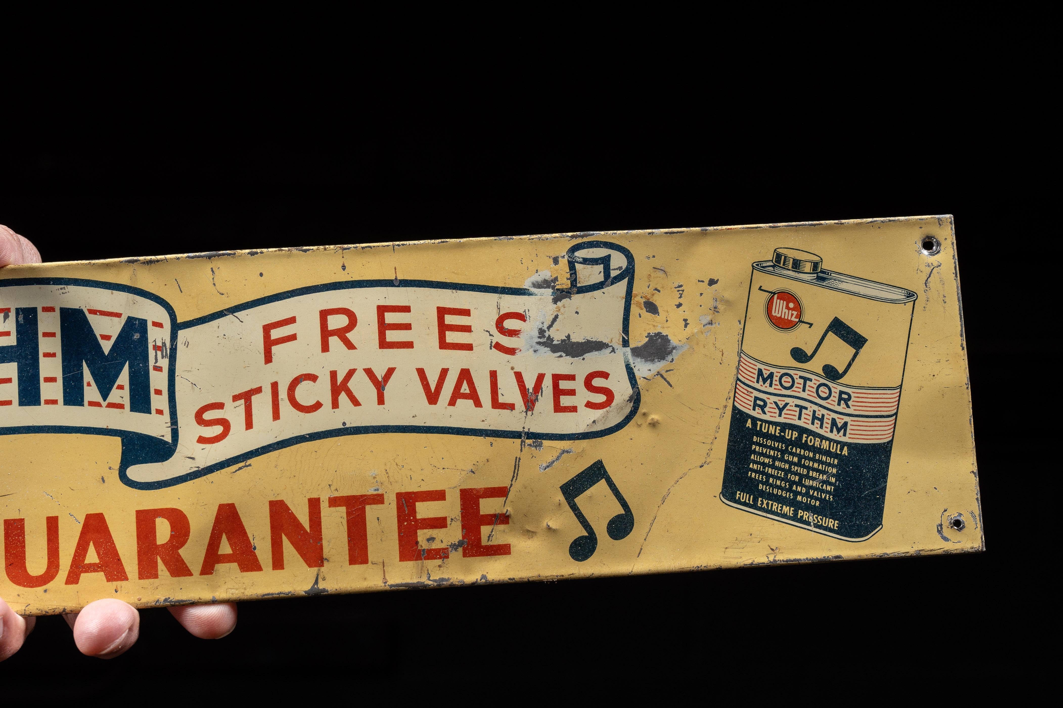Vintage Motor Rythm Tin Litho Advertising Sign In Good Condition For Sale In Dekalb, IL