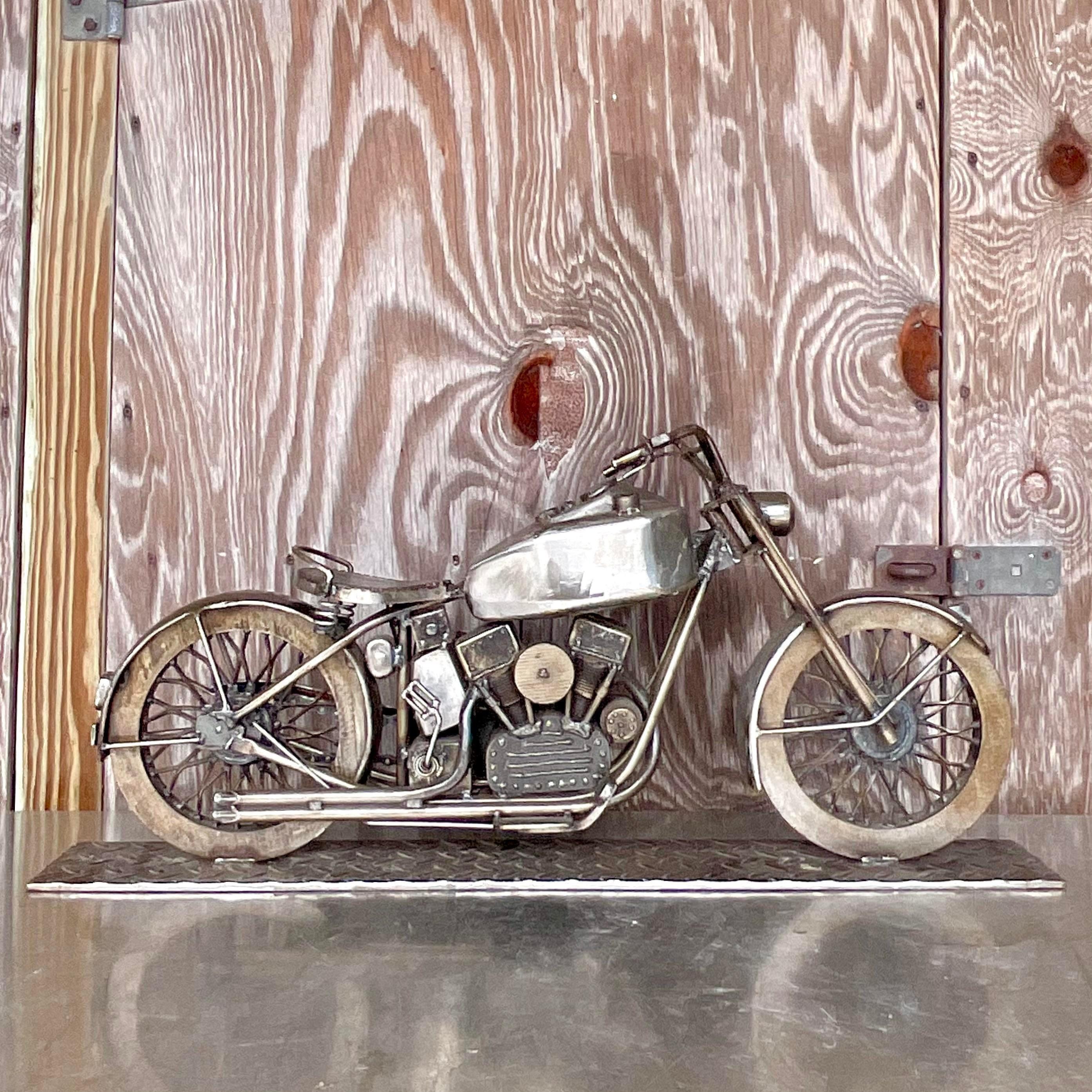 Metal Vintage Motorcycle Sculpture For Sale