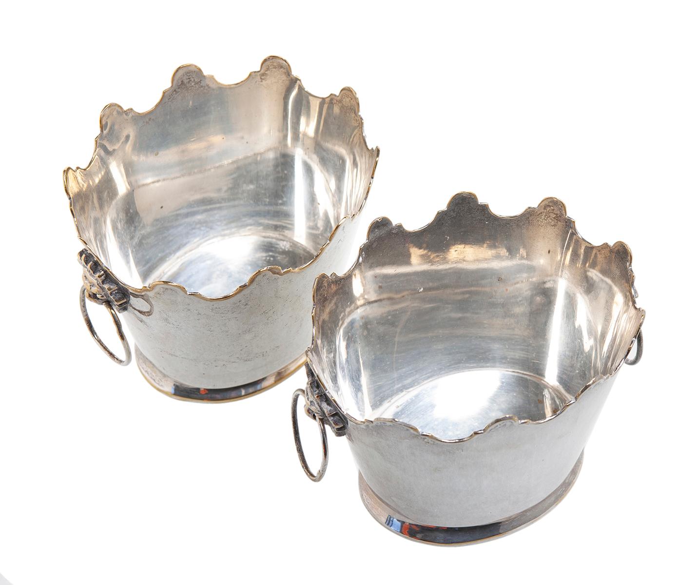 Mid-Century Modern Vintage Mottahedeh Silver-Plate Cache Pots W Lion Handles