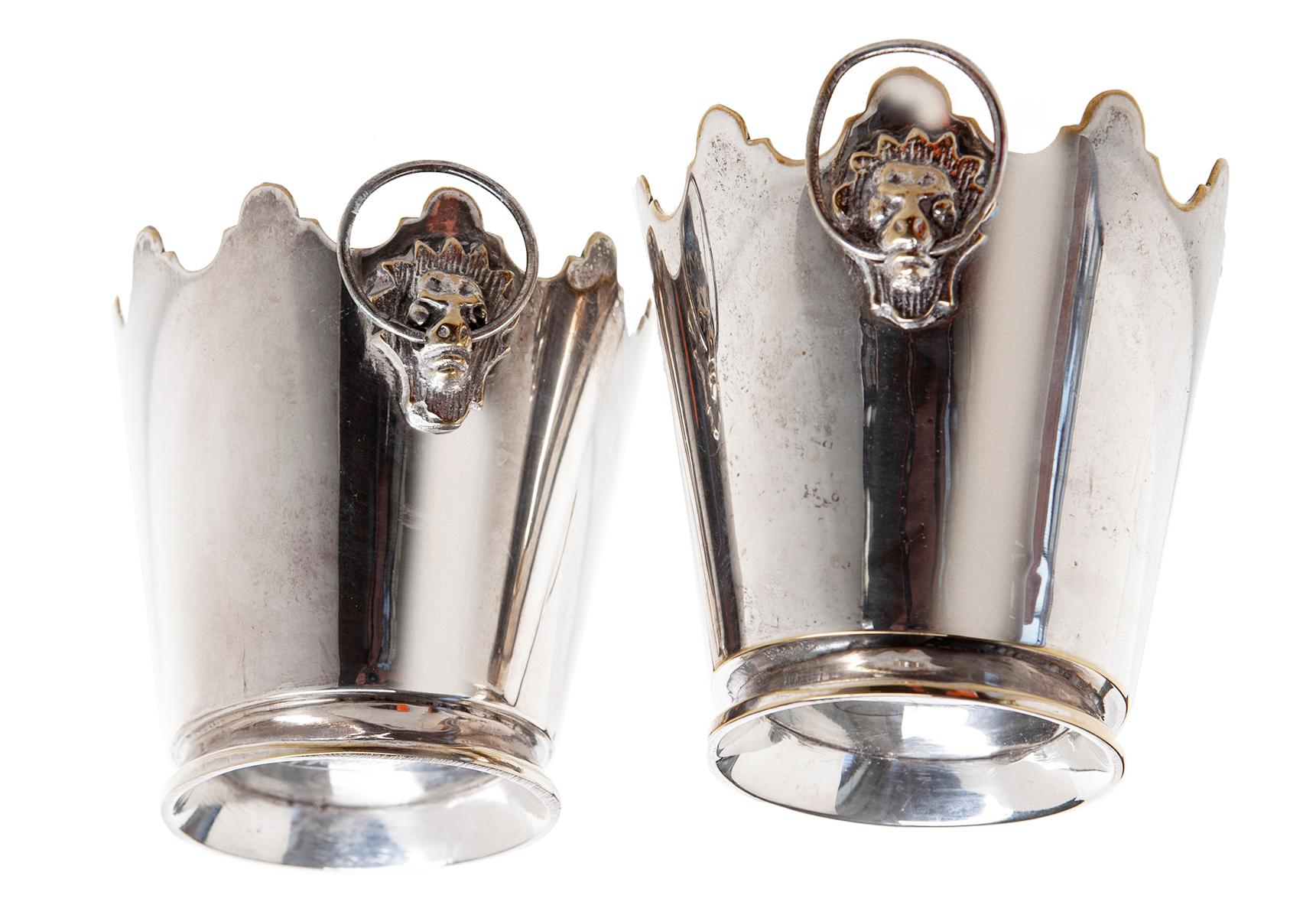 Vintage Mottahedeh Silver-Plate Cache Pots W Lion Handles In Good Condition In Malibu, CA