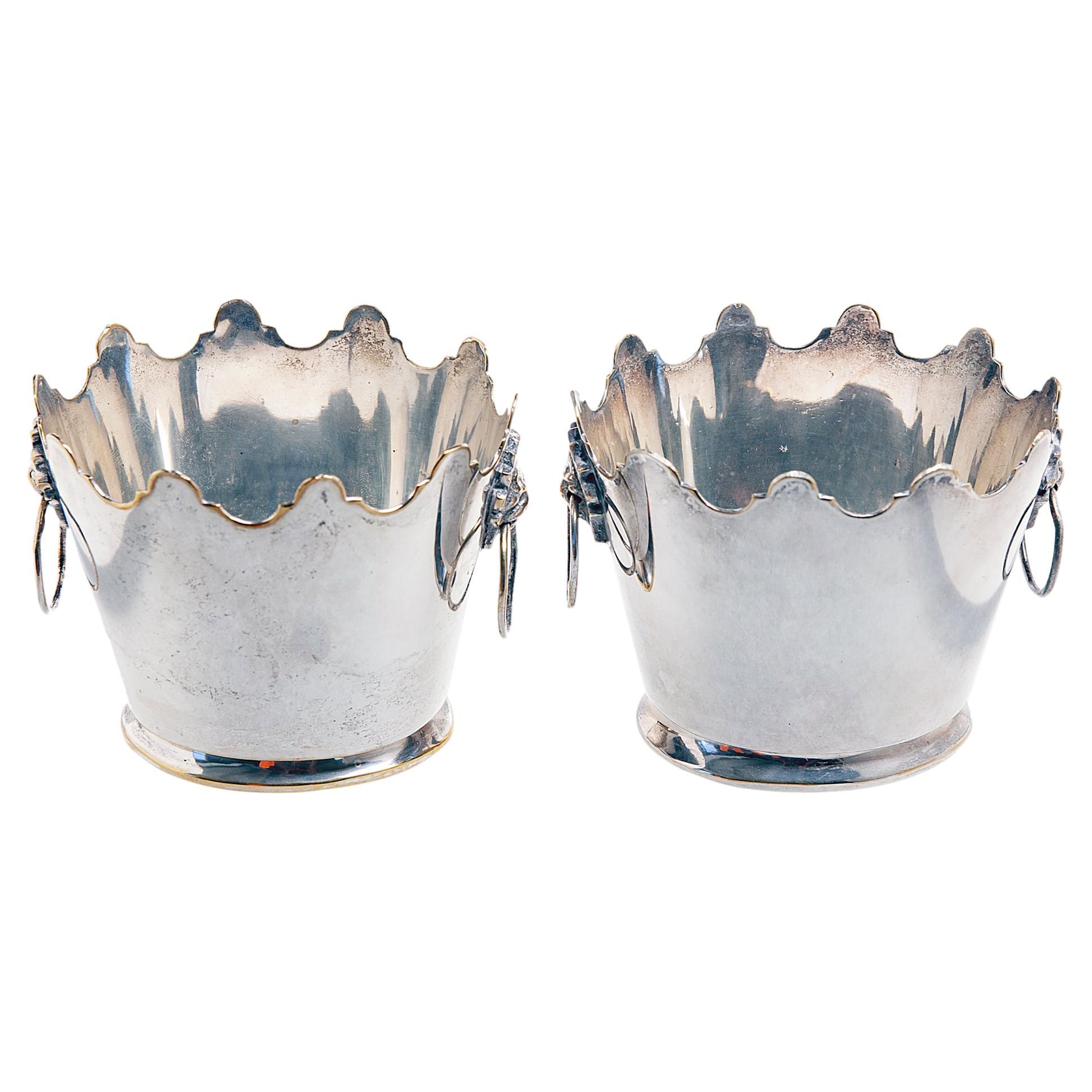Vintage Mottahedeh Silver-Plate Cache Pots W Lion Handles