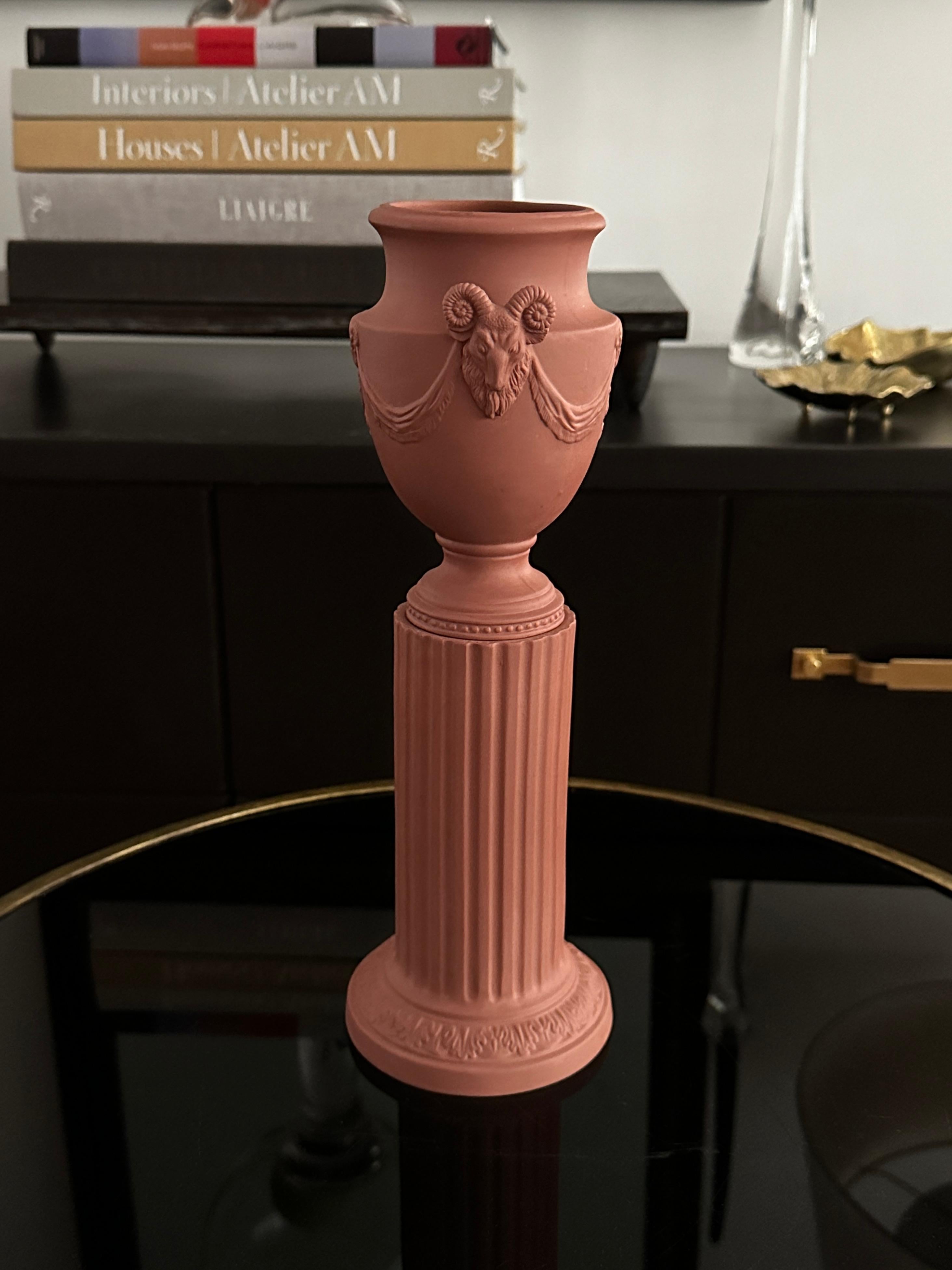 Neoclassical Revival Vintage Mottahedeh Terracotta Urn And Pedestal For Sale