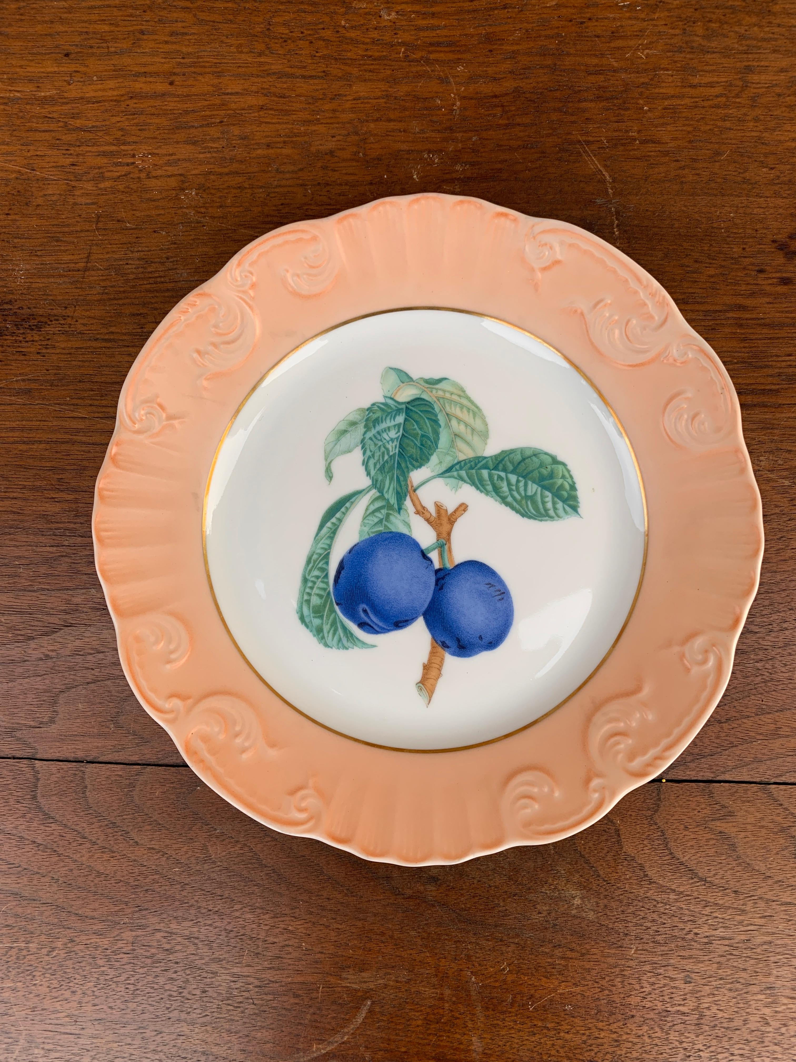 Juego de seis platos de frutas de verano vintage Mottahedeh Vista Alegre finales del siglo XX en venta