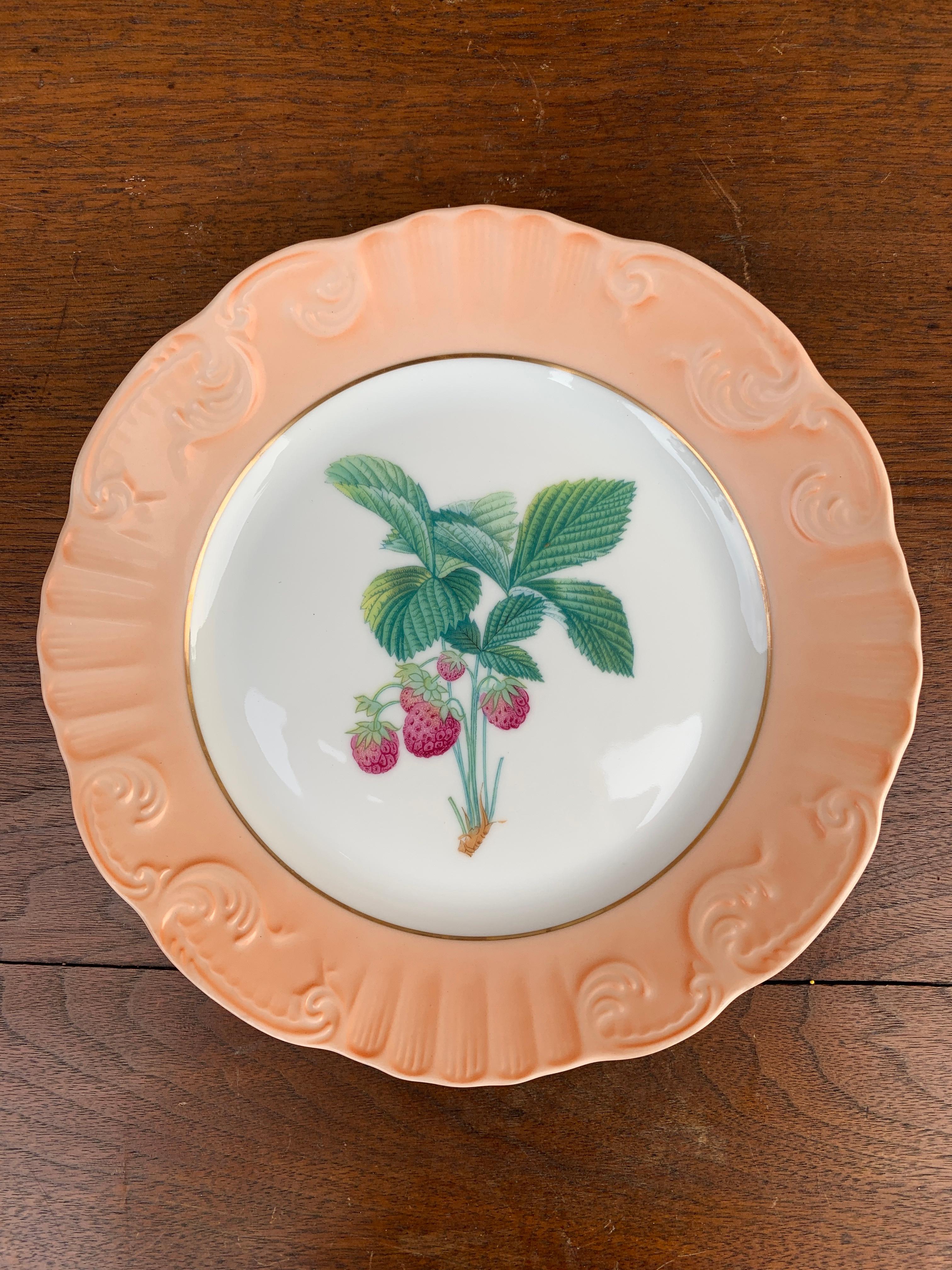 Juego de seis platos de frutas de verano vintage Mottahedeh Vista Alegre Porcelana en venta
