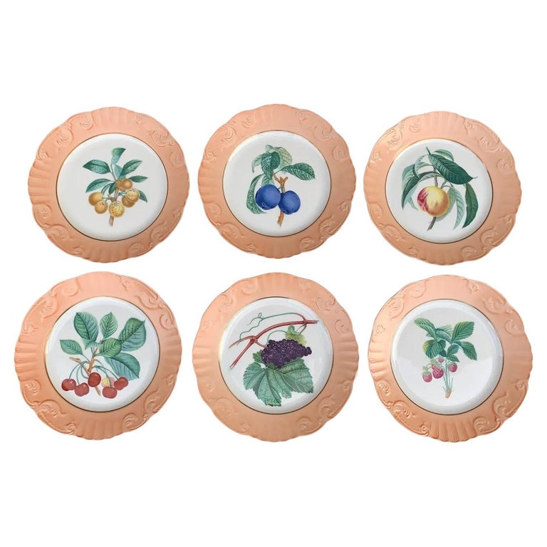 Vintage Mottahedeh Vista Alegre Summer Fruit Plates, Set of Six 