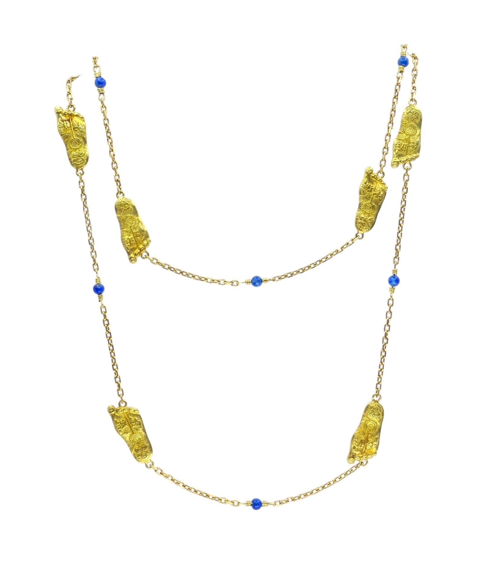 Collana a catena in lapislazzuli d'epoca Mouawad in oro 18k in vendita 5