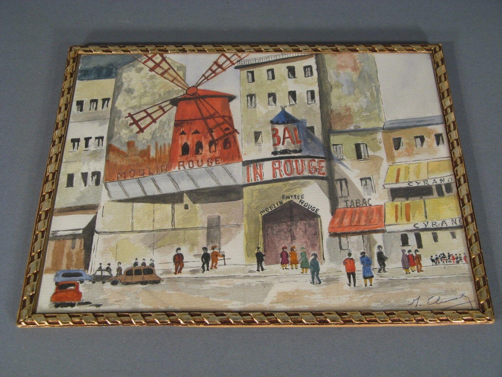 Vintage Moulin Rouge Pintura Acuarela, Firmado 1964 -1Y62 4