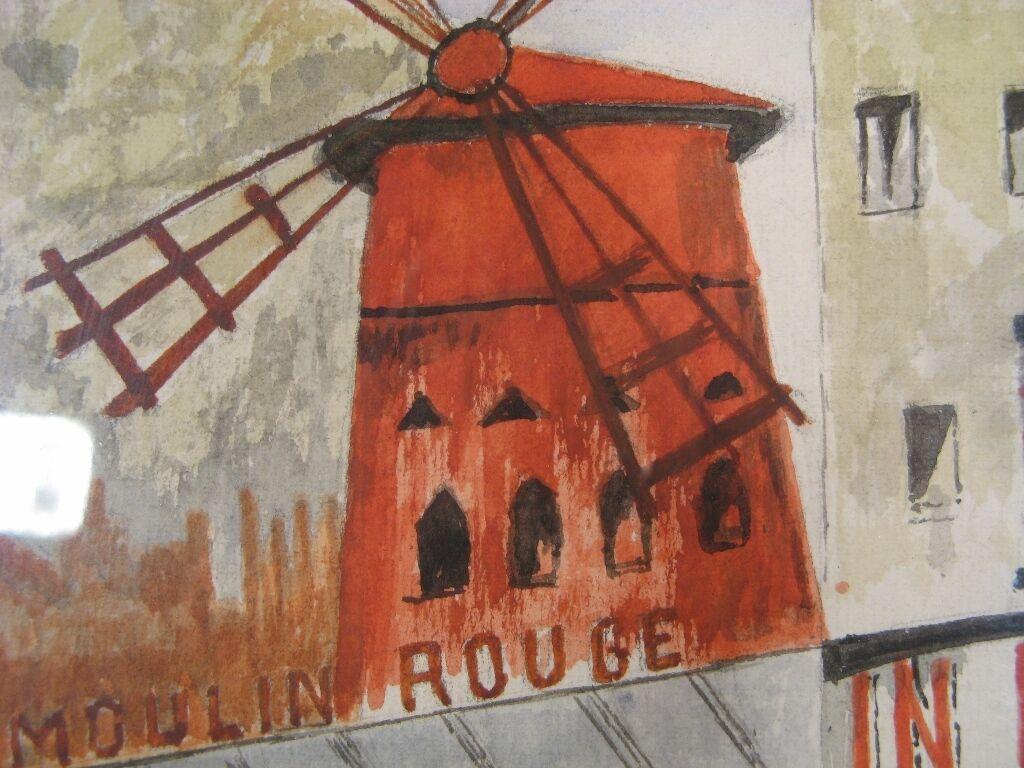 Vintage Moulin Rouge Pintura Acuarela, Firmado 1964 -1Y62 Francés