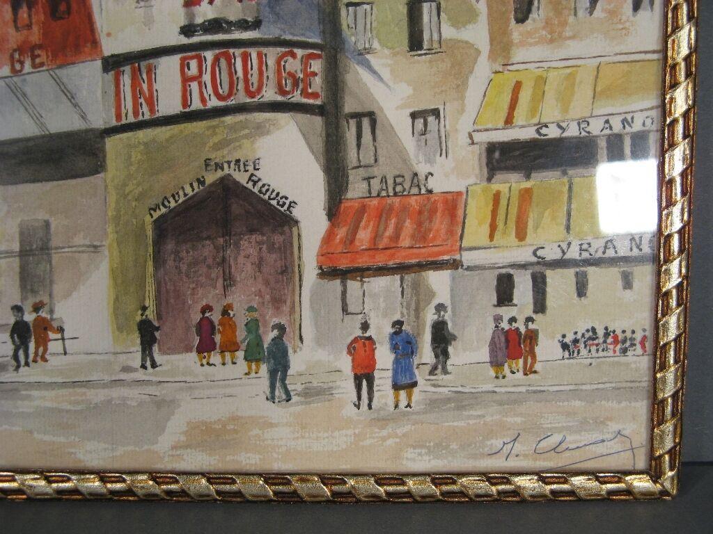 Vintage Moulin Rouge Pintura Acuarela, Firmado 1964 -1Y62 mediados del siglo XX