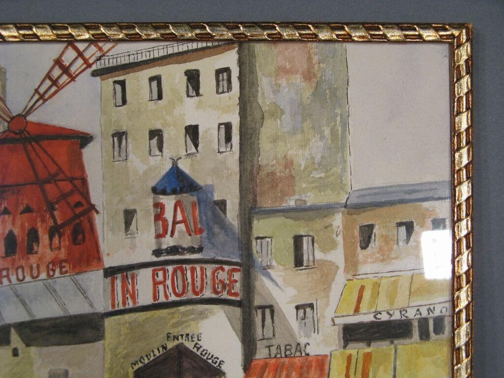 Vintage Moulin Rouge Pintura Acuarela, Firmado 1964 -1Y62 1
