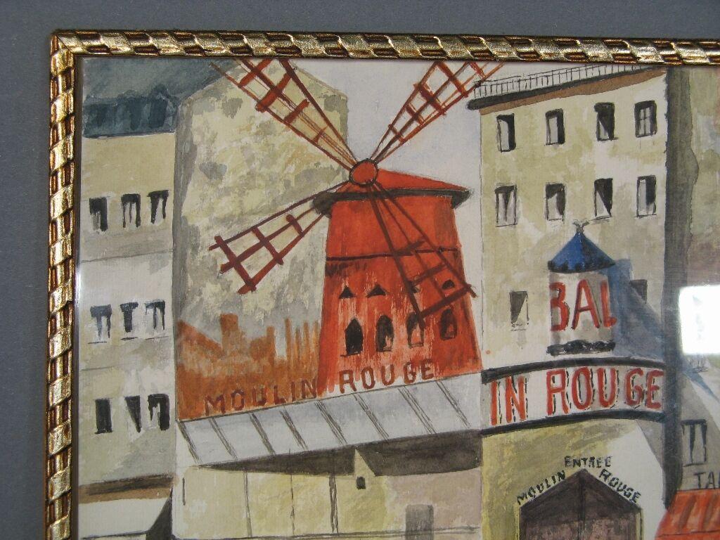 Vintage Moulin Rouge Pintura Acuarela, Firmado 1964 -1Y62 2
