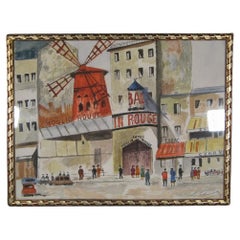 Vintage Moulin Rouge Pintura Acuarela, Firmado 1964 -1Y62