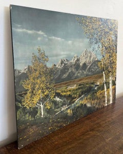 Vintage Mountain Landscape Photographic Print on Board, Autumn Scenic Wall Art.