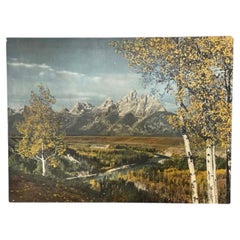 Vintage Mountain Landscape Photographic Print on Board, Autumn Scenic Wall Art.