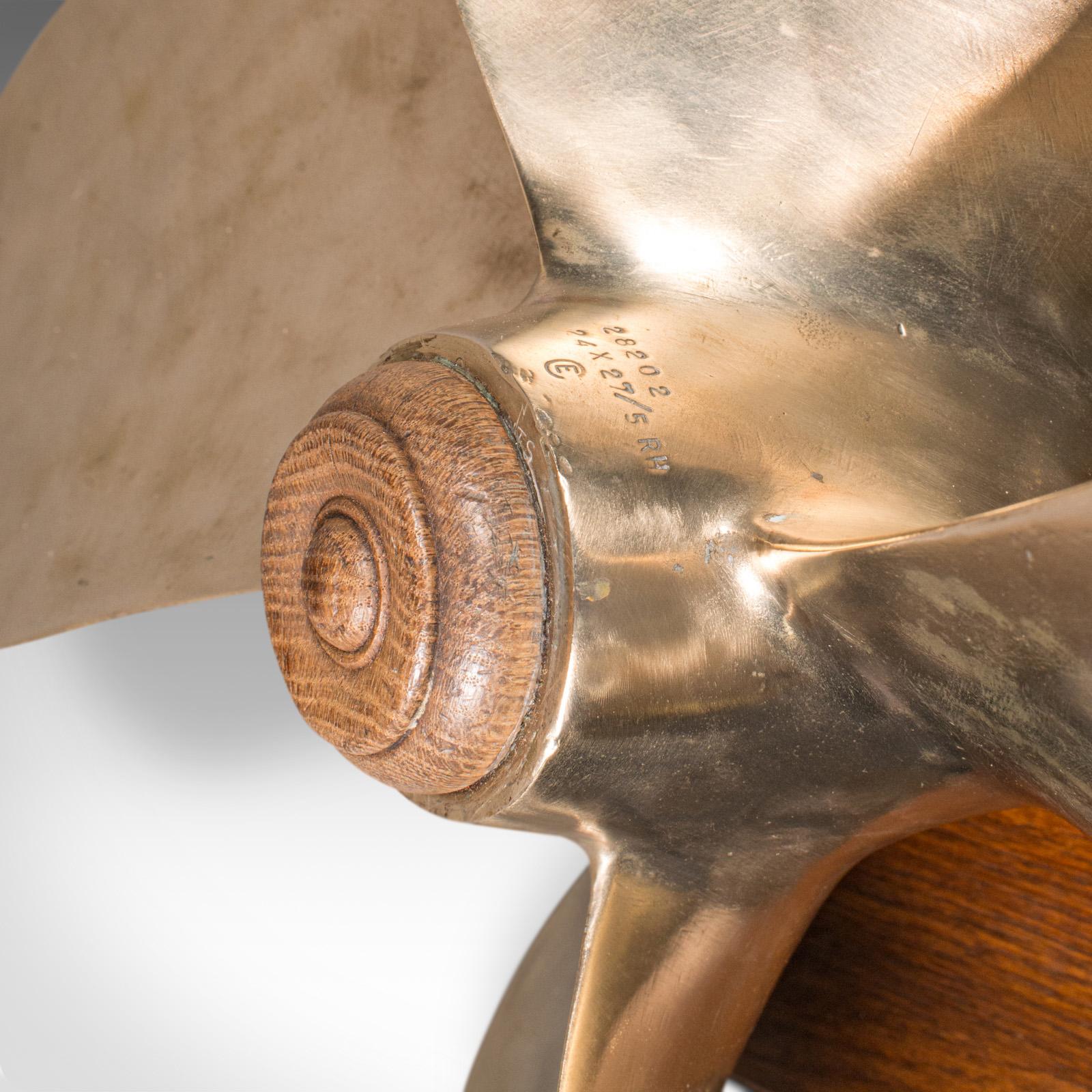 British Vintage Mounted Ship Propeller, English, Bronze, Decorative, 4 Blade, Maritime