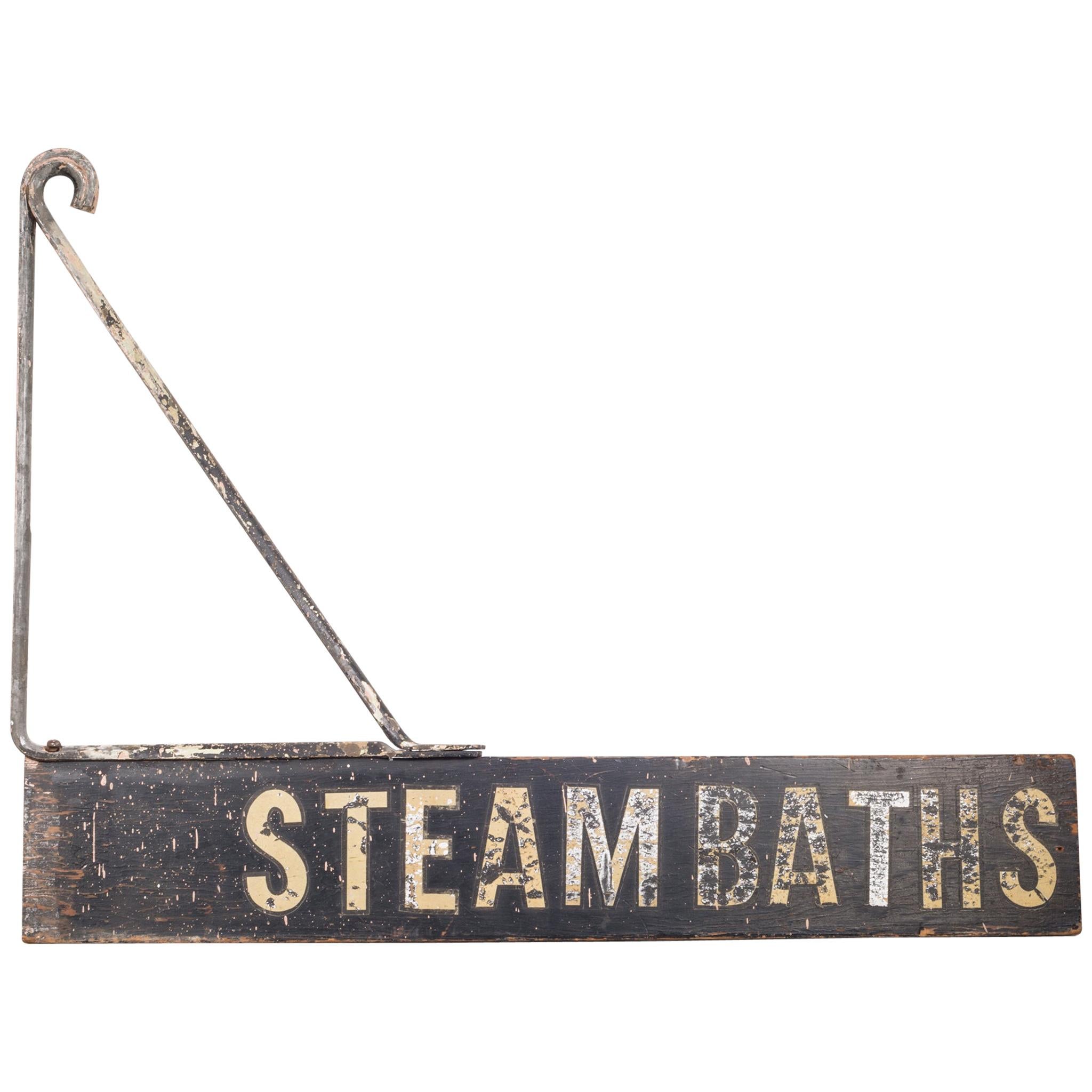 Vintage Mounted "Steambaths" Sign, circa 1950