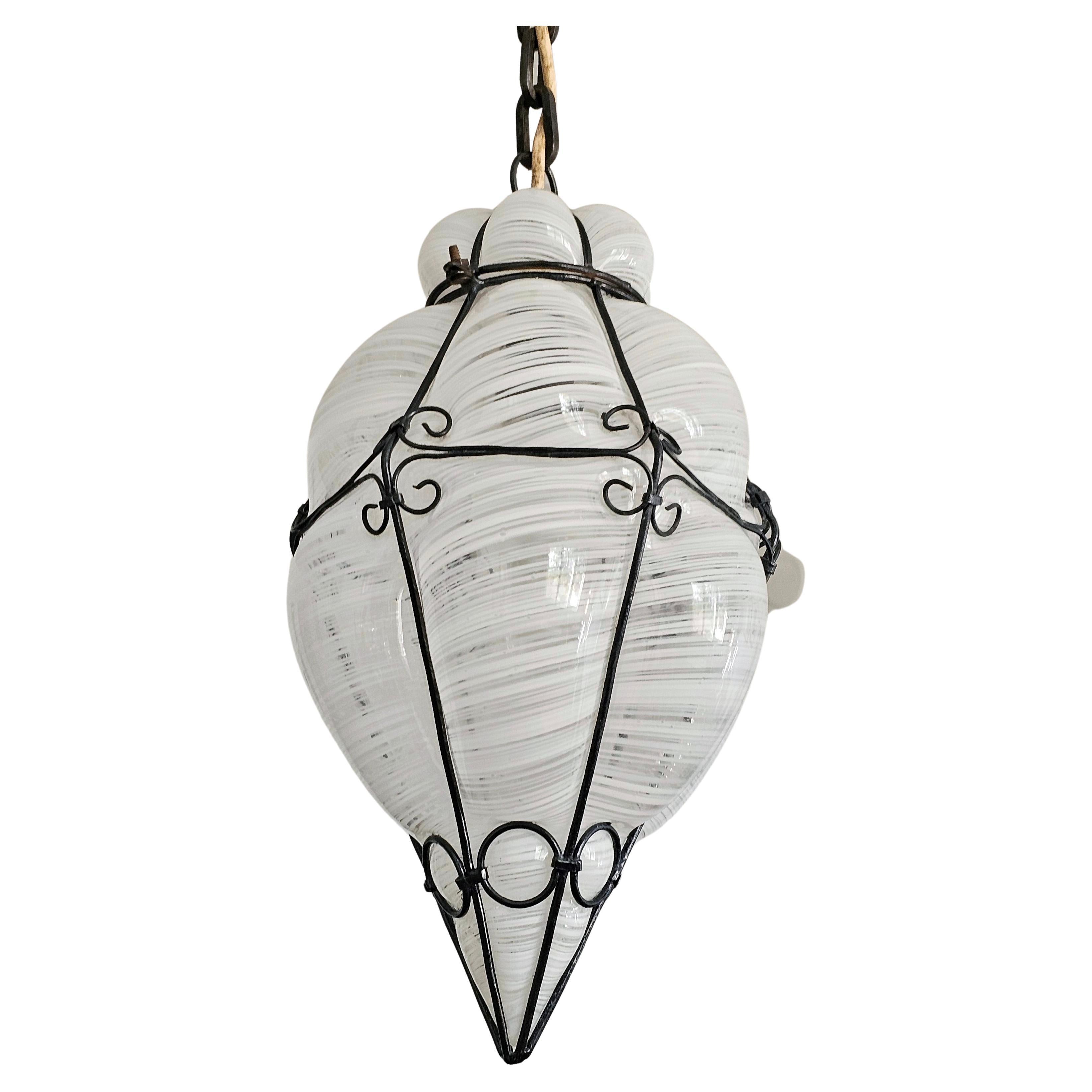 Vintage Mouth-Blown Murano Caged Glass Lantern by Archimede Seguso, Italy 1940s For Sale