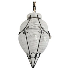 Vintage Mouth-Blown Murano Caged Glass Lantern by Archimede Seguso, Italy 1940s