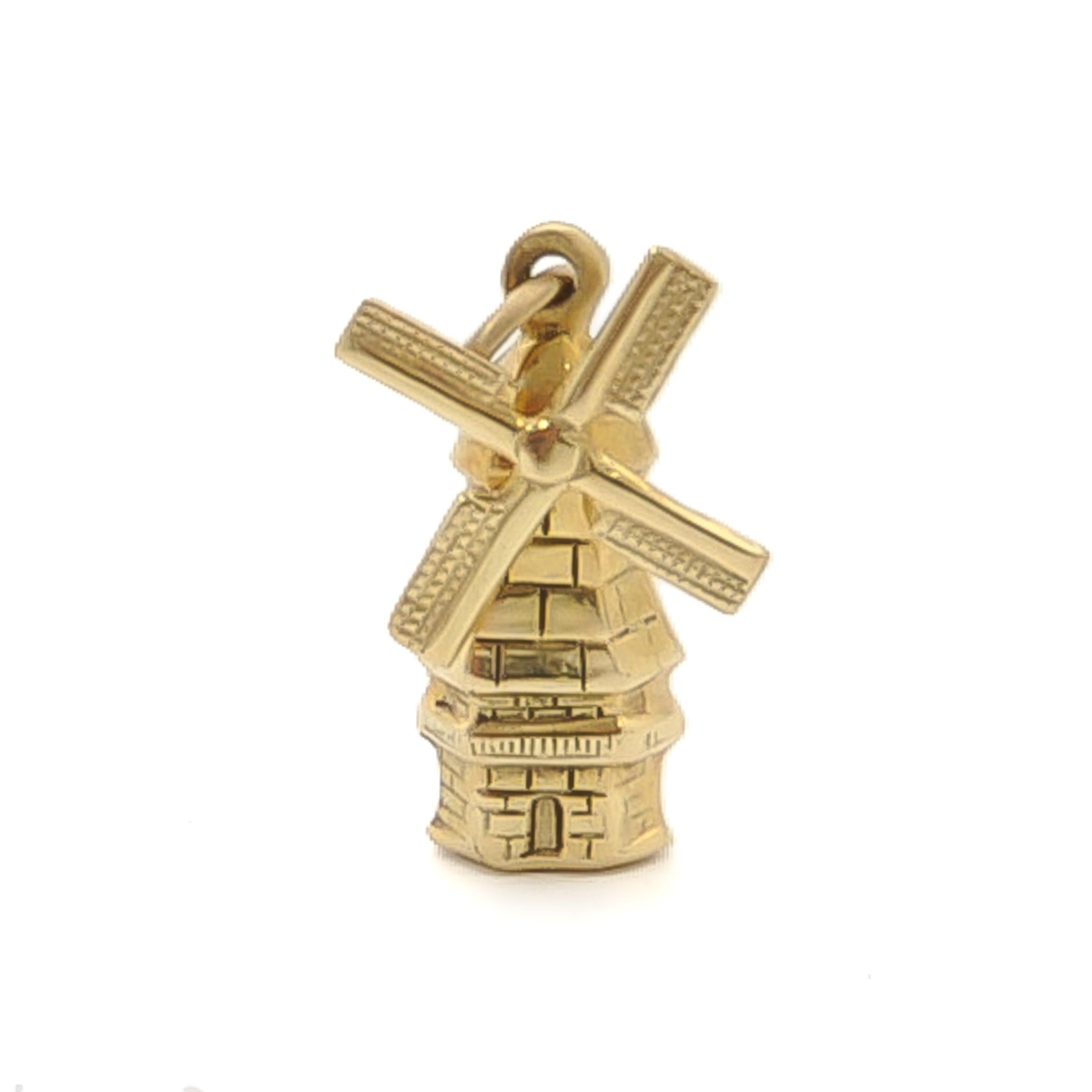 Women's or Men's Vintage Movable Dutch Windmill 14 Karat Gold Charm