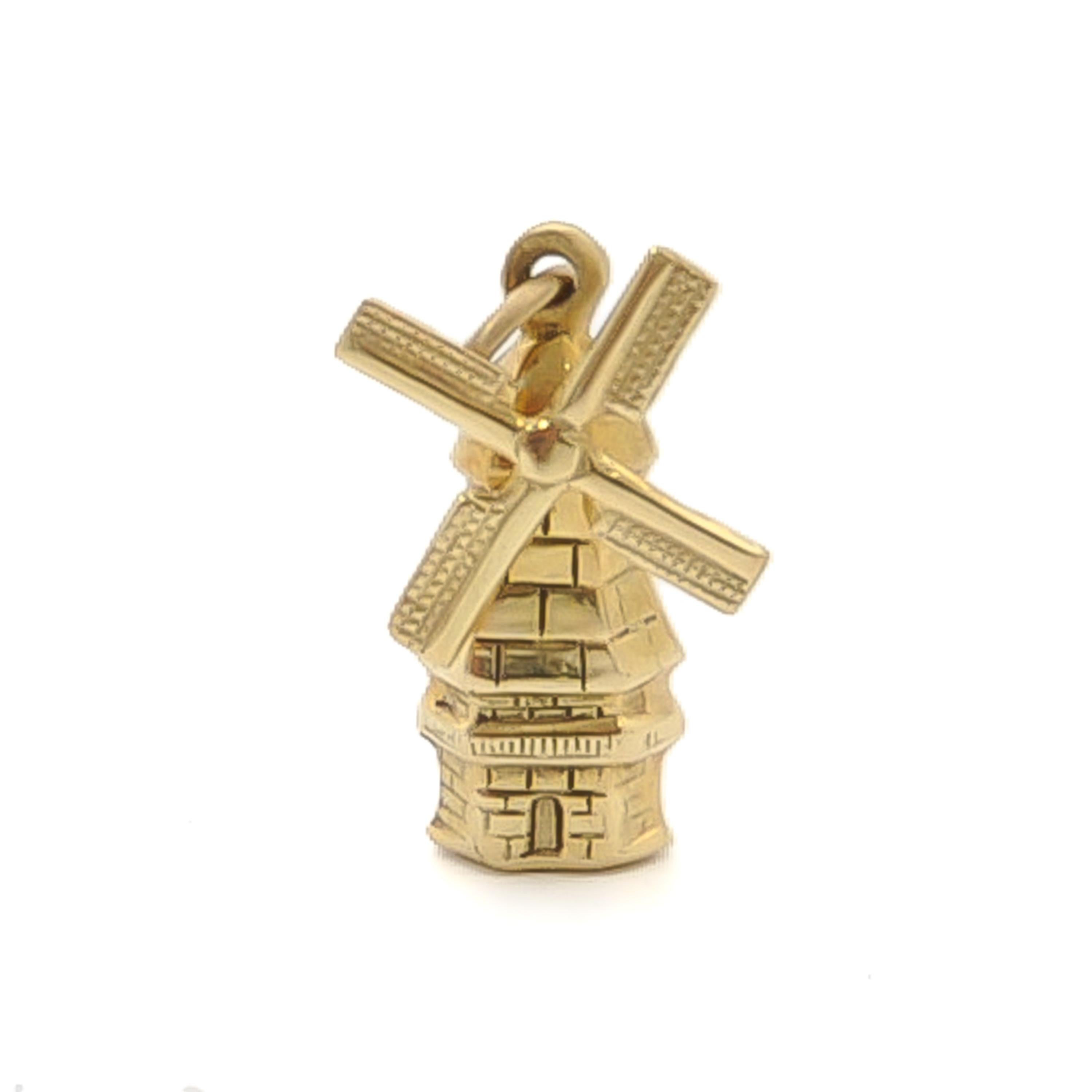 Women's or Men's Vintage Movable Dutch Windmill 14 Karat Gold Charm For Sale