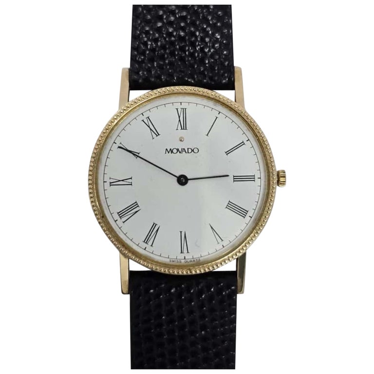 Vintage Movado 14K Gold Roman Dial 33mm Dress Watch For Sale at 1stDibs