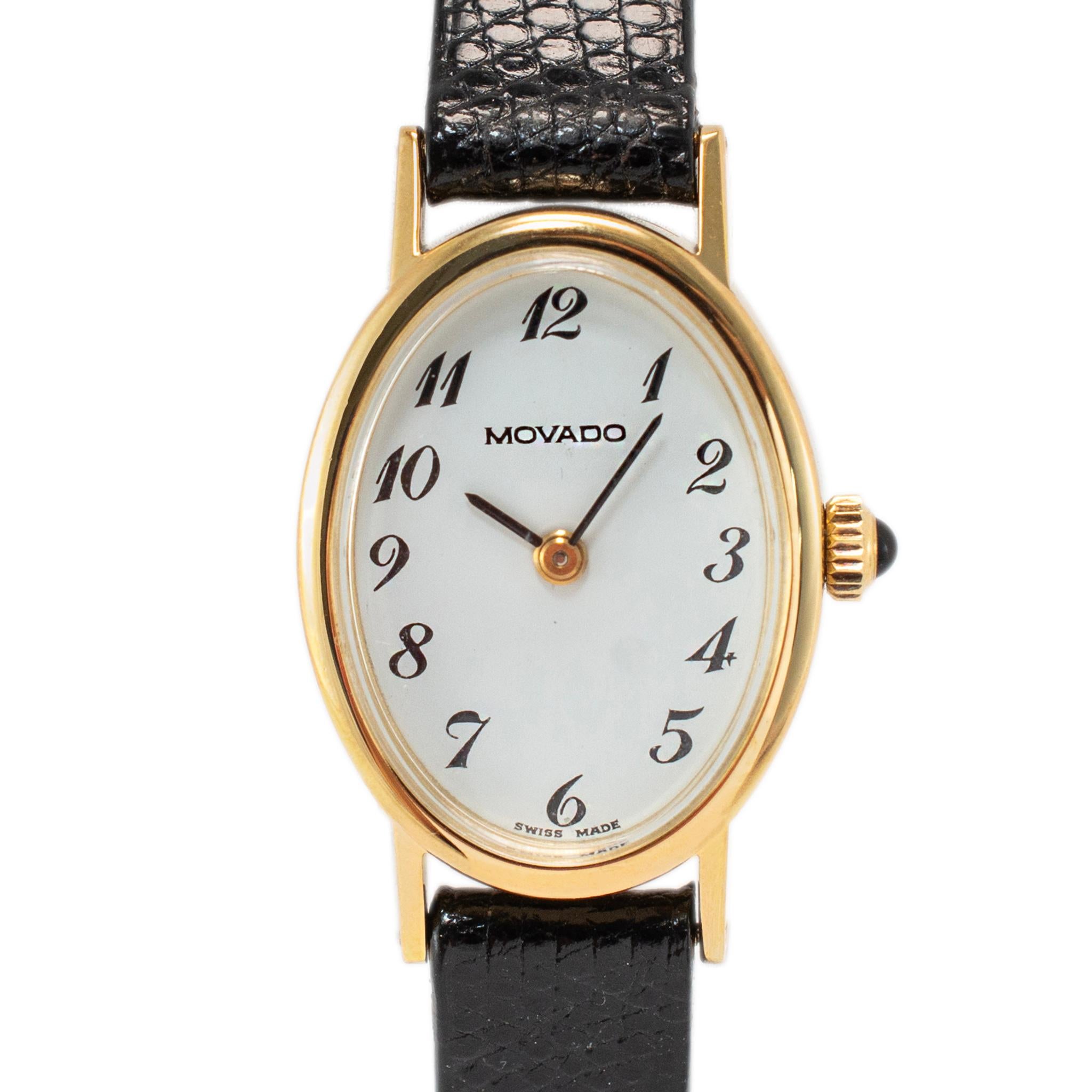 Marca: Movado

Sexo: Señoras

Tipo de metal: Oro amarillo de 14 quilates

Diámetro: 19.00 mm

Peso: 14,65 gramos

Reloj de pulsera MOVADO de oro amarillo de 14 quilates para señora, de fabricación suiza. Grabado con 