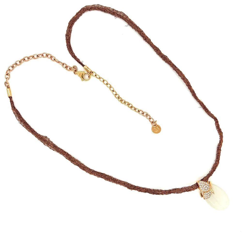 Modern Vintage MOVADO Designer Diamond Gold Butterfly on Moonstone Drop Necklace For Sale