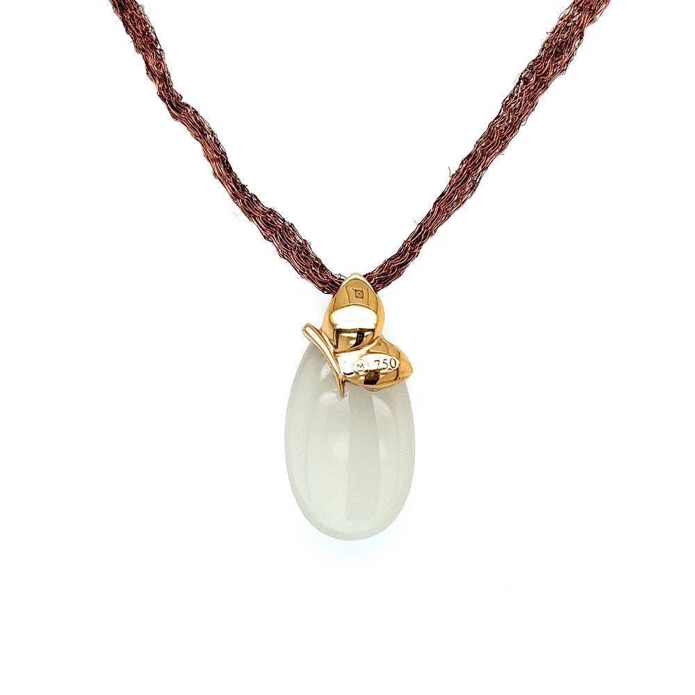 Mixed Cut Vintage MOVADO Designer Diamond Gold Butterfly on Moonstone Drop Necklace For Sale