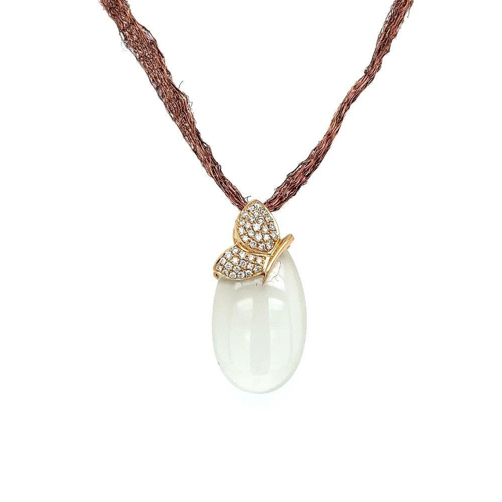 Vintage MOVADO Designer Diamant-Gold-Halskette mit Schmetterling auf Mondstein Damen im Angebot
