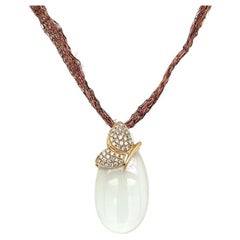 Vintage MOVADO Designer Diamond Gold Butterfly on Moonstone Drop Necklace