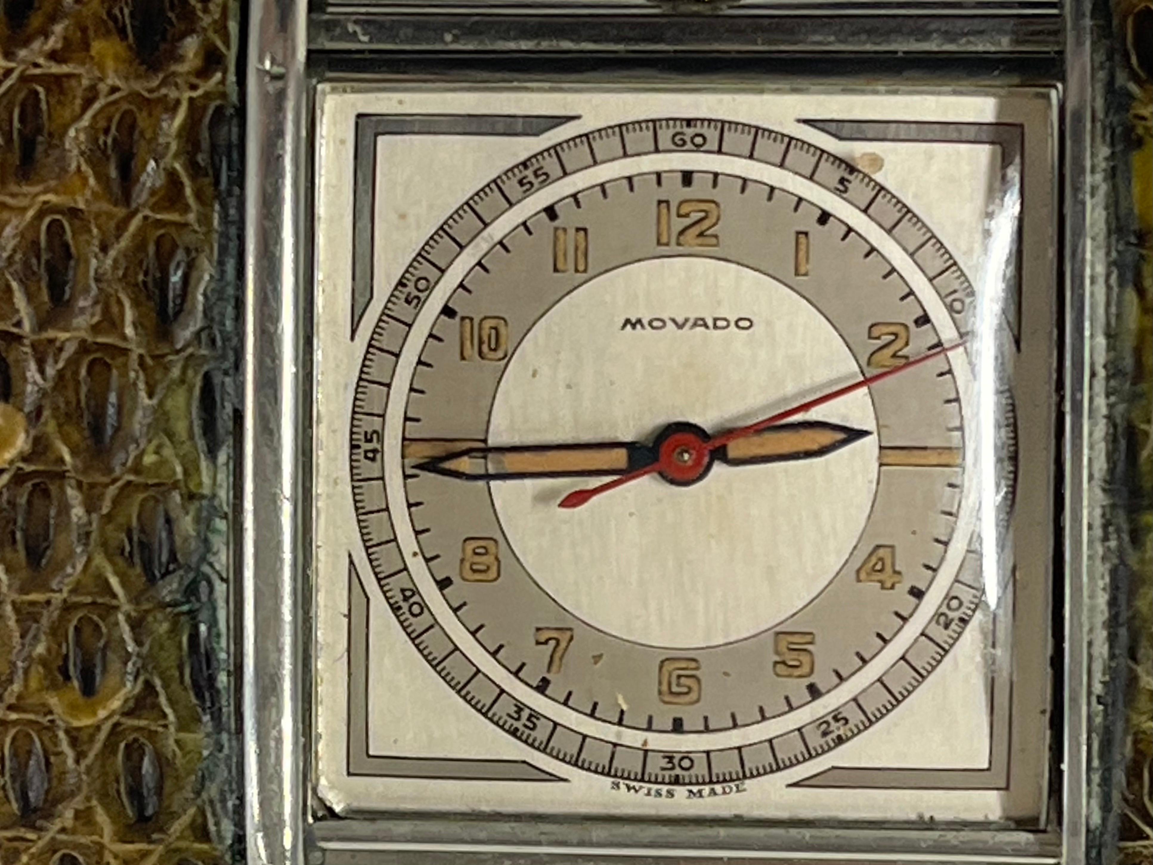 Metal Vintage Movado Ermeto Travel Clock For Sale
