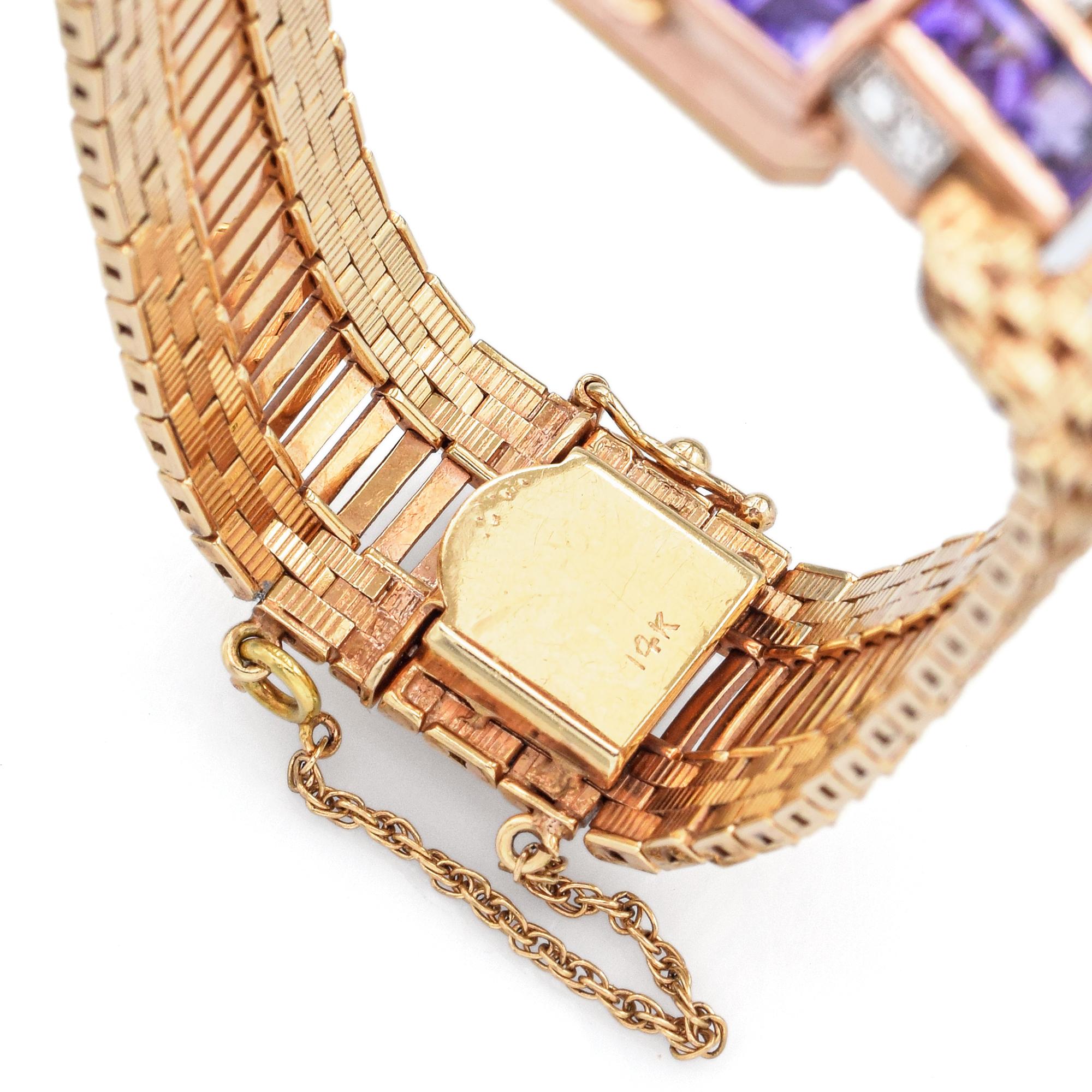 Vintage Movado for Tiffany & Co. Ladies Amethyst & Diamond Gold Wristwatch 2