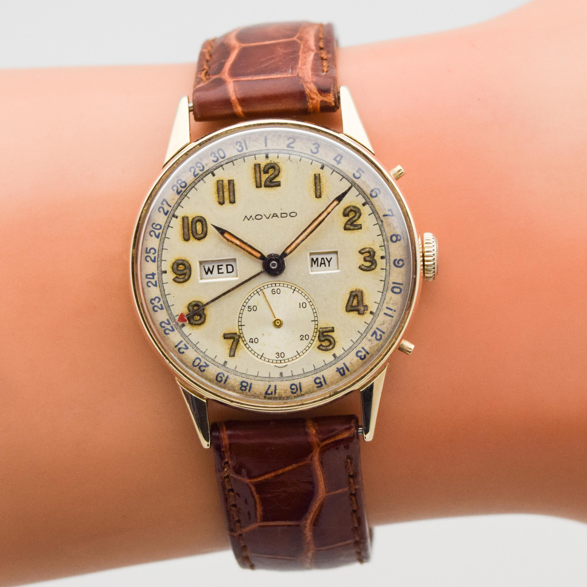 Vintage Movado Triple Date Calendar Watch, 1950s For Sale 1