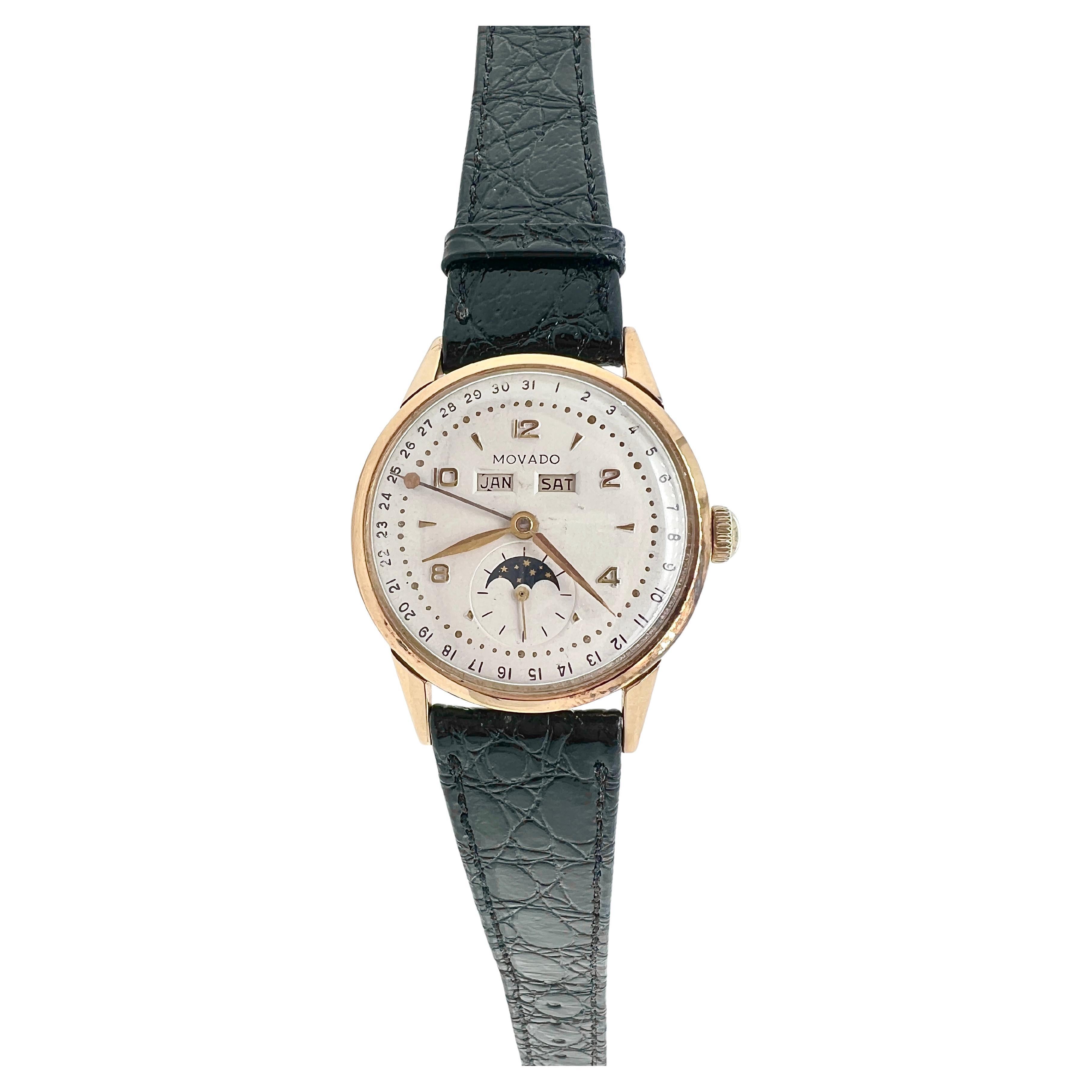 Vintage Movado Triple Date Moonphase 14K gold Watch