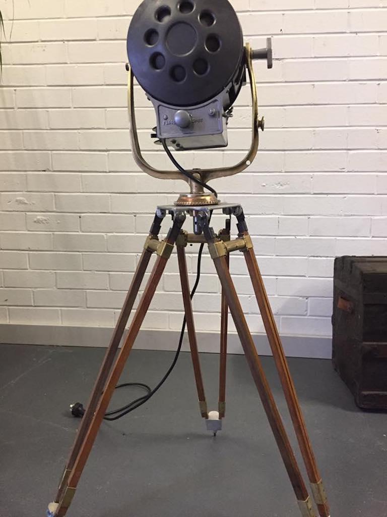 Vintage Movie Light Floor Lamp Industrial Spotlight on Expandable Wood