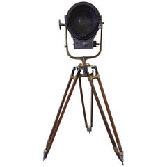 Antique Movie Light Floor Lamp Industrial Spotlight on Expandable Wood Legs