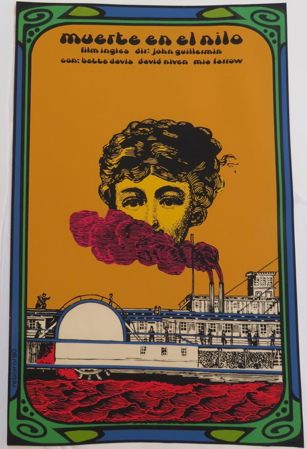Late 20th Century Vintage Movie Poster Death on the Nile - Cuban Silkscreen by Reboiro 1980 For Sale