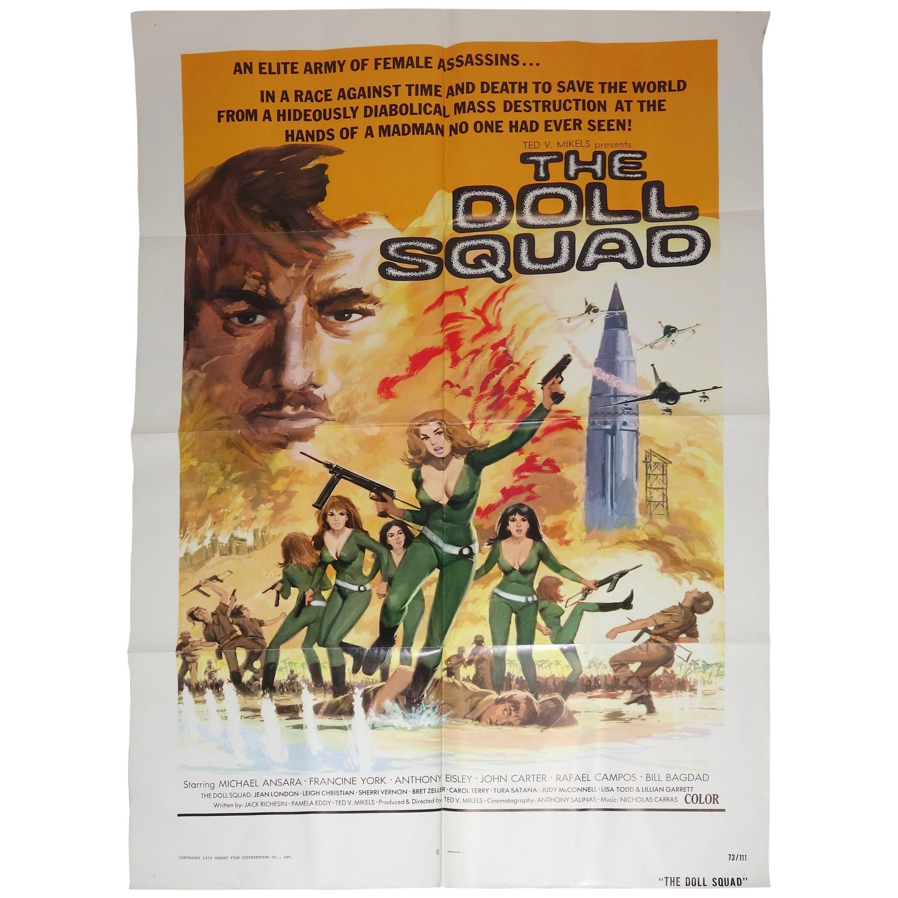 Vintage Movie Poster, Cult 'B' Movie "The Doll Squad", circa 1973, New Old Stock For Sale