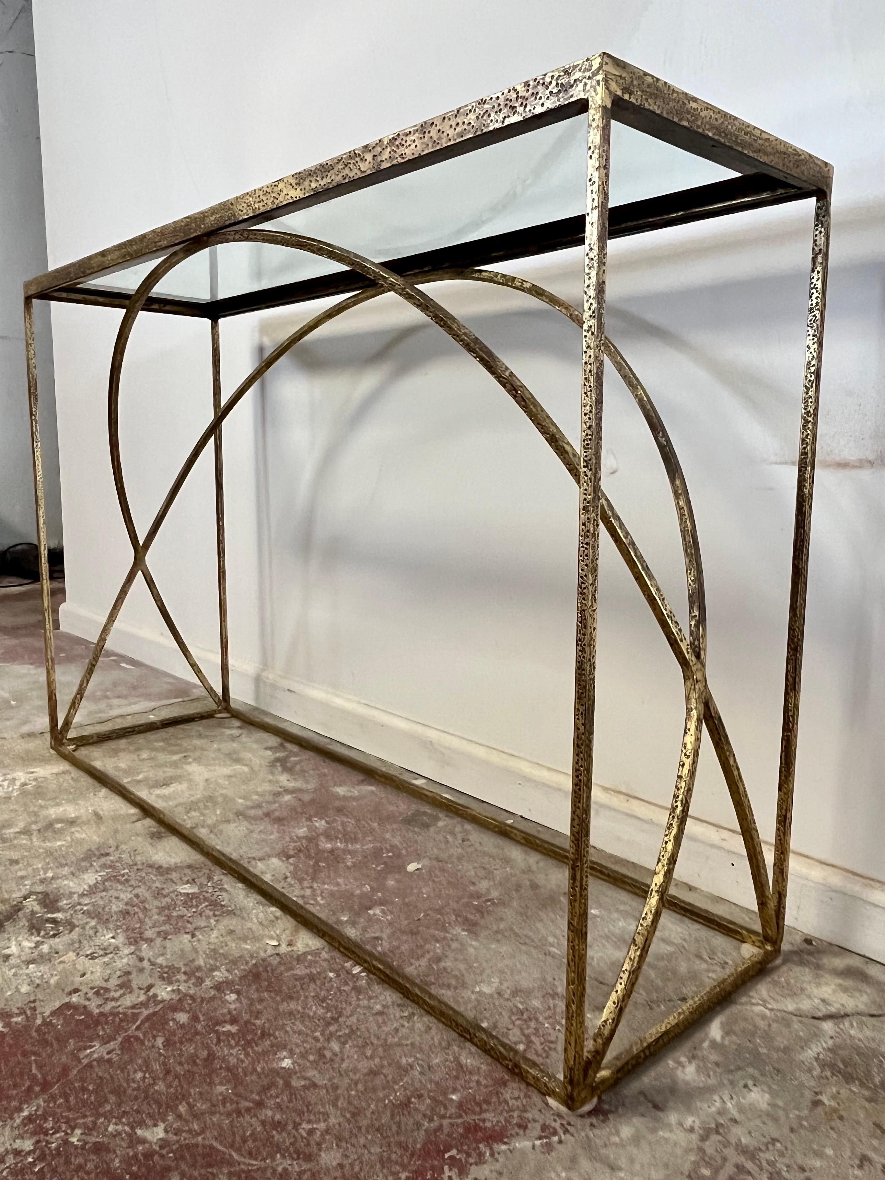 Modern Vintage Mr Brown London Gilded Forged Iron Ellipse Console  For Sale
