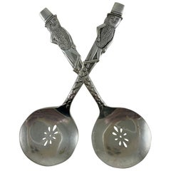 Vintage Mr. Peanut Mascot Silver Plate 1940s Advertising Nut Spoons, S/2