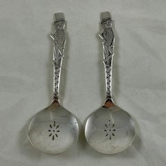Vintage Mr. Peanut Mascot Silver Plate 1940s Advertising Nut Spoons, S/2